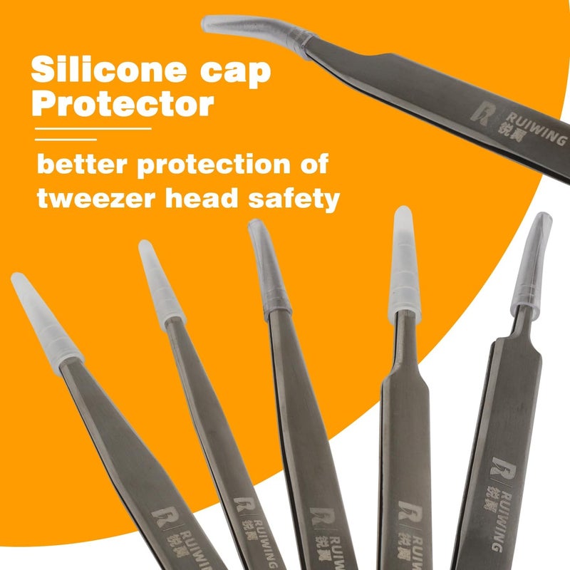 RuiWing Precision Tweezers Set, 6 PCS Extra Thick Stainless Steel, Non-Magnetic, Heat Resistant for Electronics, Soldering, Jewelry, Craft, and Laboratory Work - Image 5